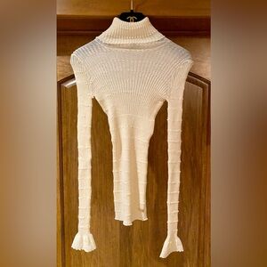 CHANEL Cream Textured Turtleneck Sweater